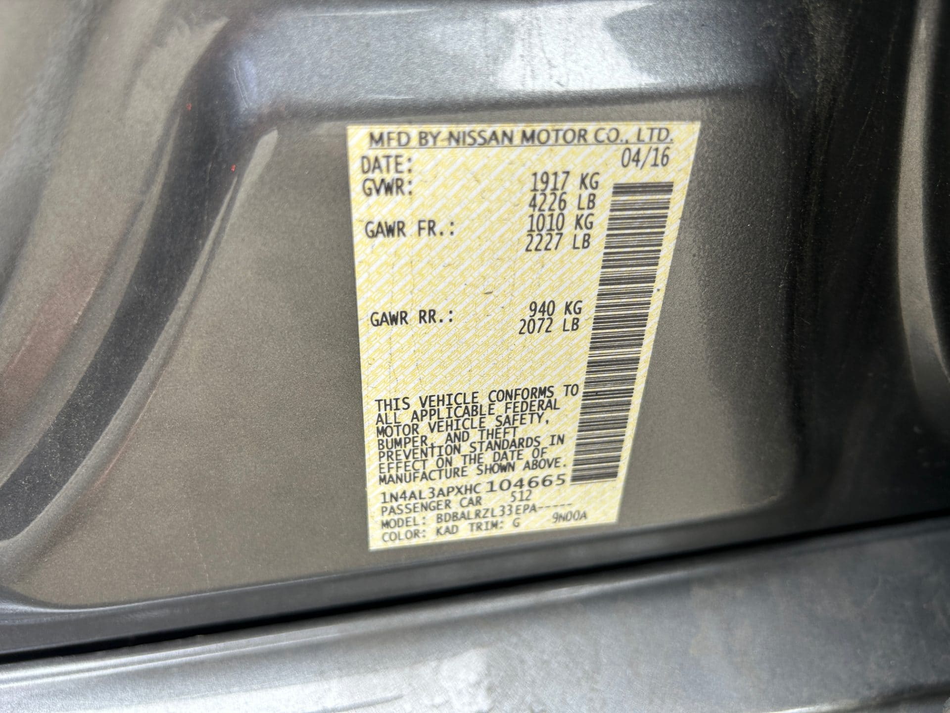 2017 Nissan Altima 2.5 (S/N: 104665) 63